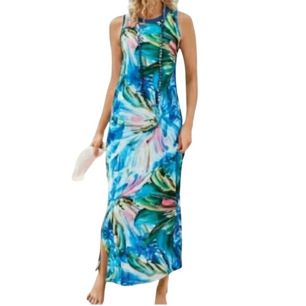 Soft Surroundings Penelope Sleeveless Tropical Print Maxi Dress Size XS NWT - Picture 1 of 10